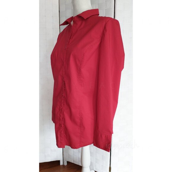 George Button Down Shirt Medium Red Top Classic Lagenlook Preppy Coastal Grandma - Picture 12 of 14